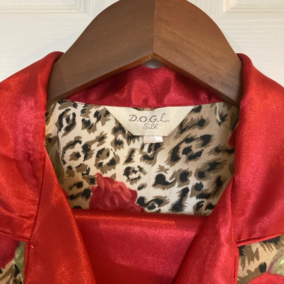 Silk Satin Pajama Set, Leopard Print, Red Roses, Animal Print, Red, Brown, Beige - Picture 3 of 9
